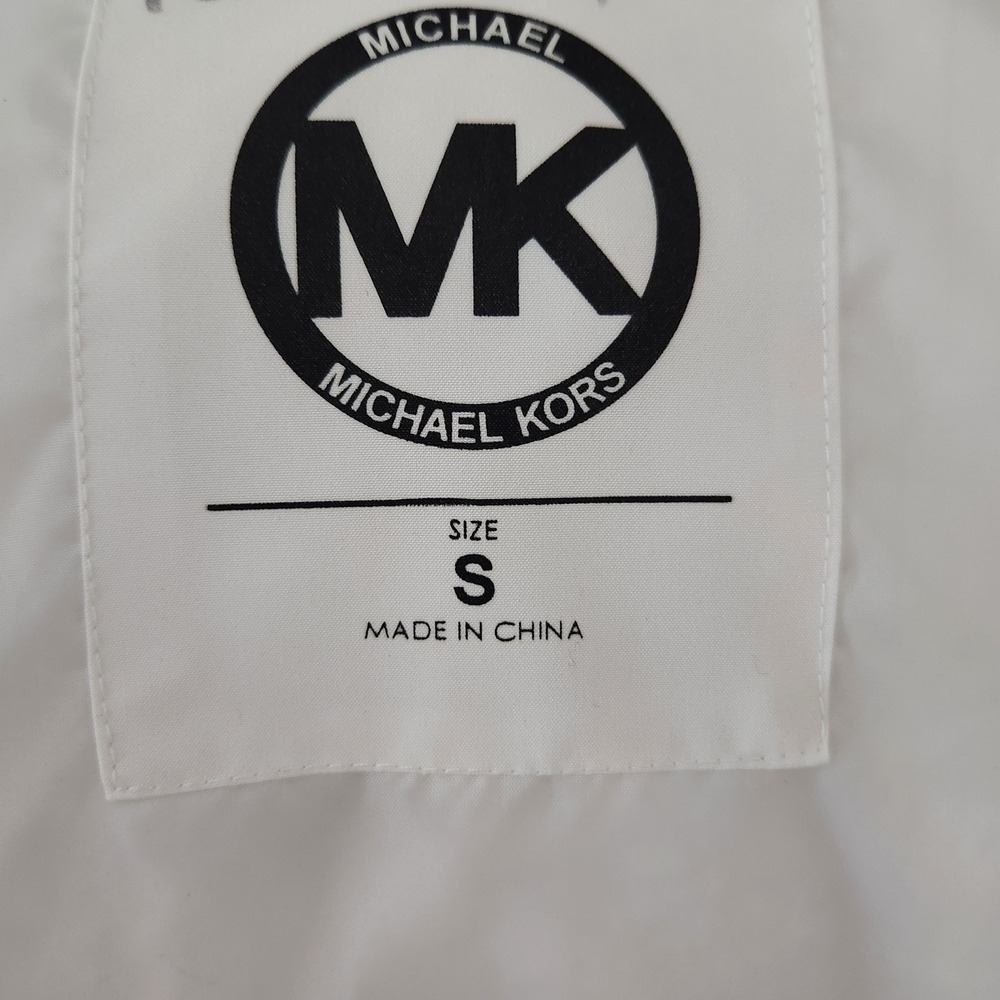 Michael Kors Womens White Quilted Puffer Jacket Hooded Zip Front Size S - Picture 5 of 8